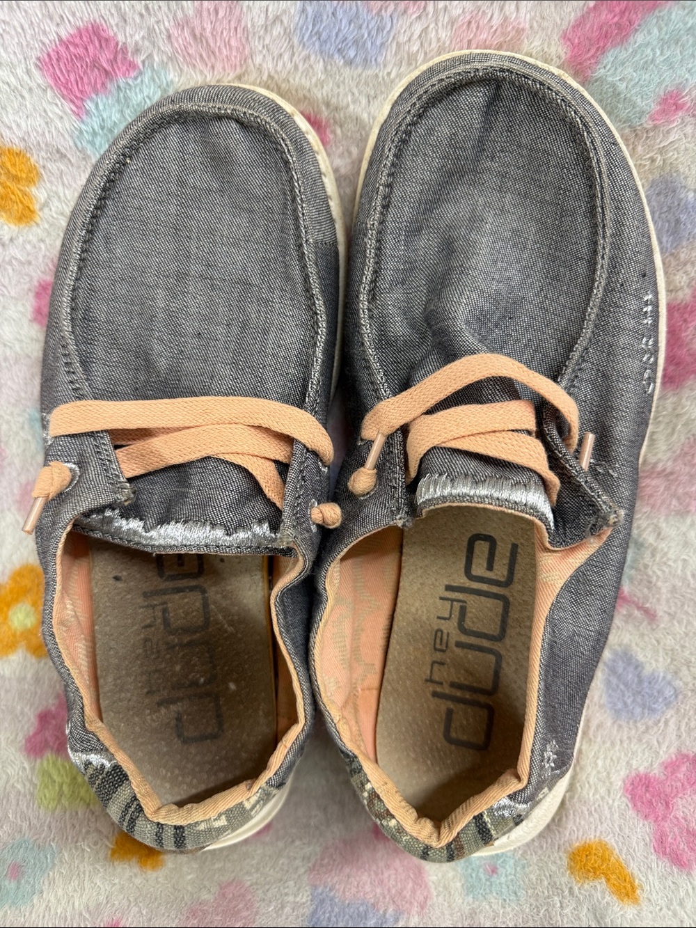 Hey Dude Grey Canvas Slip-On Shoes with Peach Accents
